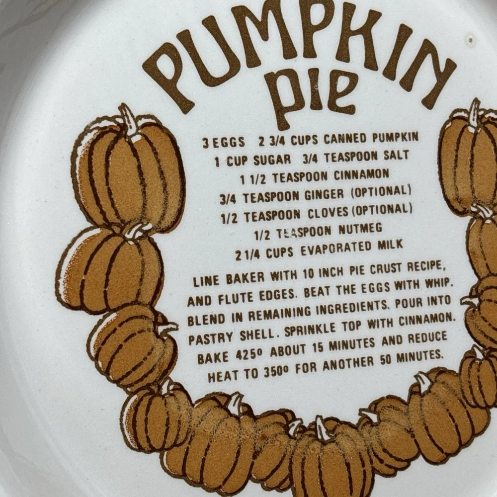 Vintage 1983 Royal China Country Harvest Pumpkin Pie Recipe Baking Dish - USA